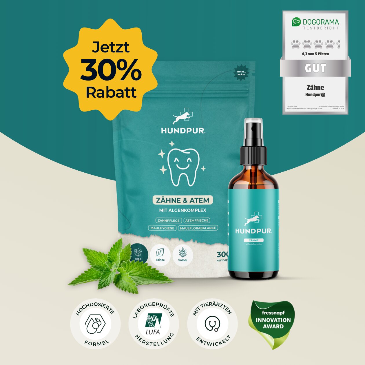 Hundpur® Zähne & Atem & Dentalspray -30% Rabatt
